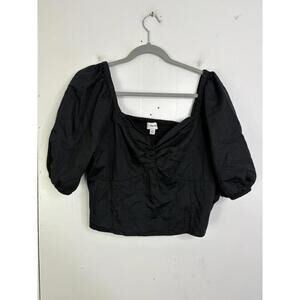 The Drop Top Womens Extra Large Puff Sleeve Smocked Back Cotton Natural Cropped